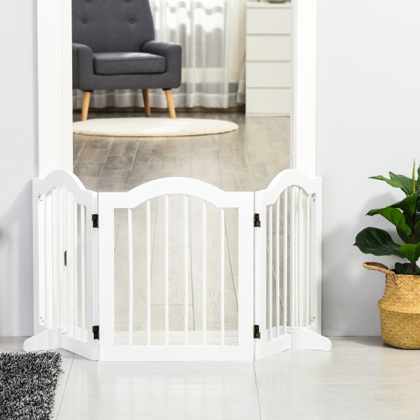 3 Panels Dog Gate w/ Support Feet Fence Safety Barrier Freestanding Wood White - Image 2