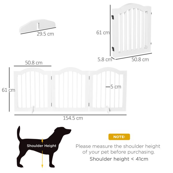 3 Panels Dog Gate w/ Support Feet Fence Safety Barrier Freestanding Wood White - Image 3