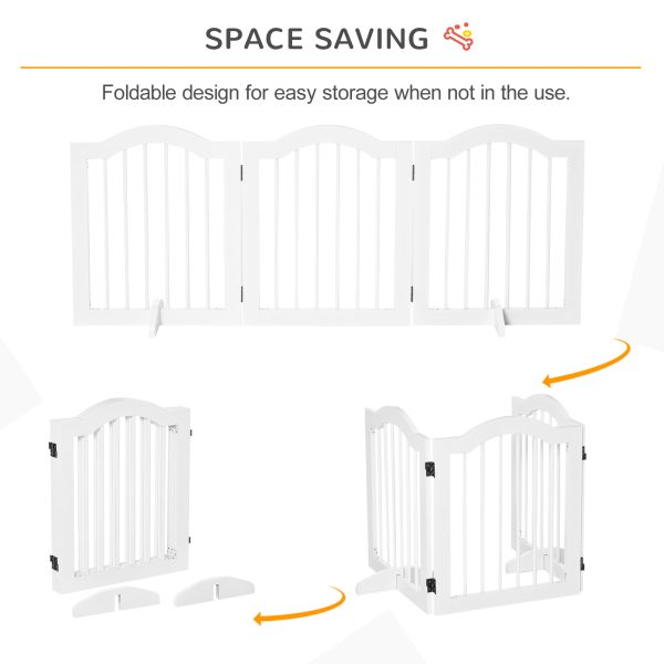 3 Panels Dog Gate w/ Support Feet Fence Safety Barrier Freestanding Wood White - Image 5