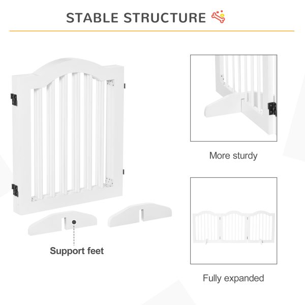 3 Panels Dog Gate w/ Support Feet Fence Safety Barrier Freestanding Wood White - Image 7