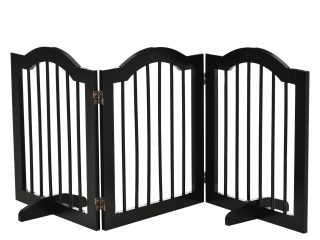 3 Panels Dog Gate w/ Support Feet Fence Safety Barrier Freestanding Wood Black