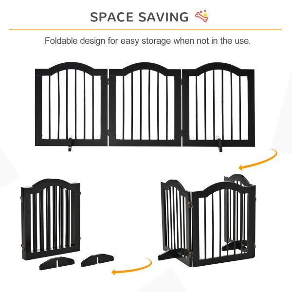 3 Panels Dog Gate w/ Support Feet Fence Safety Barrier Freestanding Wood Black - Image 5