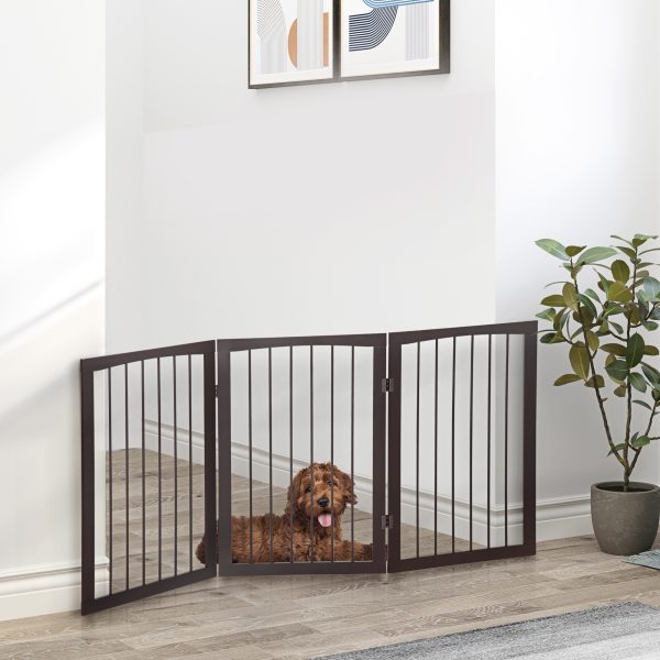 Folding Pet Gate Dog Fence Child Safety Indoor Durable Free Standing Pine Wood - Image 2