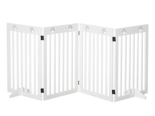 Pet Gate Foldable Freestanding Dog Safety Barrier w/ Support Feet White