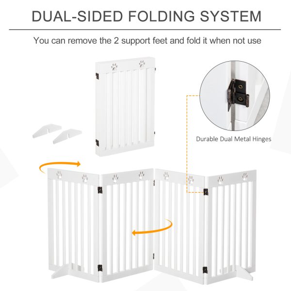 Pet Gate Foldable Freestanding Dog Safety Barrier w/ Support Feet White - Image 4