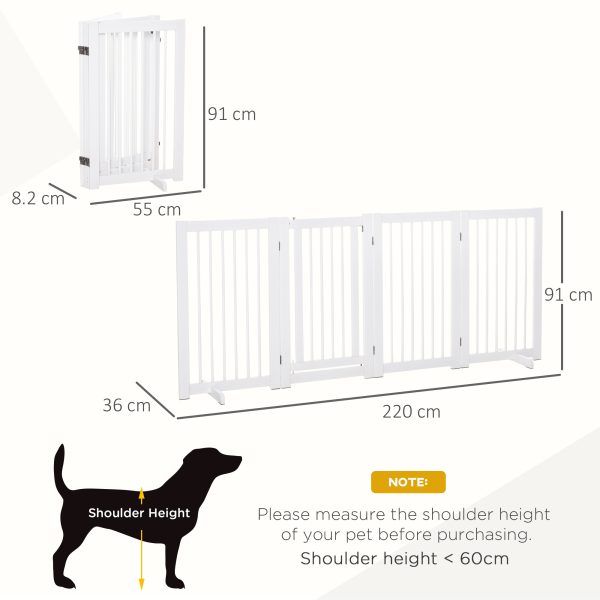 Wooden Freestanding Pet Gate 4 Panels 91cm Foldable Dog Fence w/ Support Feet - Image 3