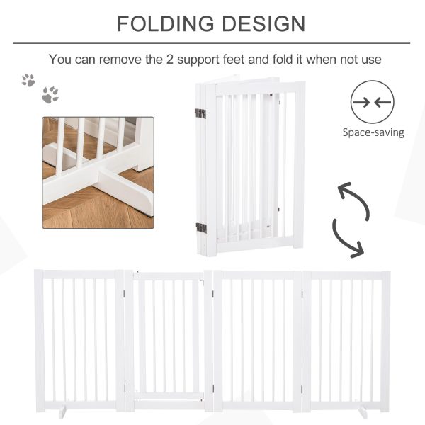 Wooden Freestanding Pet Gate 4 Panels 91cm Foldable Dog Fence w/ Support Feet - Image 4
