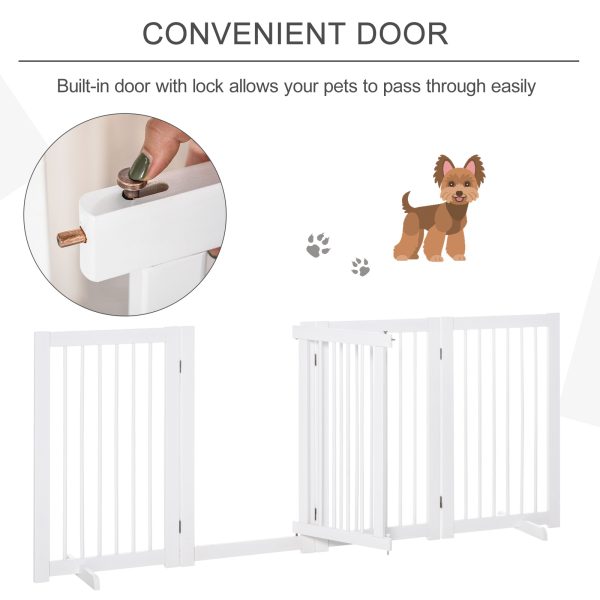 Wooden Freestanding Pet Gate 4 Panels 91cm Foldable Dog Fence w/ Support Feet - Image 5