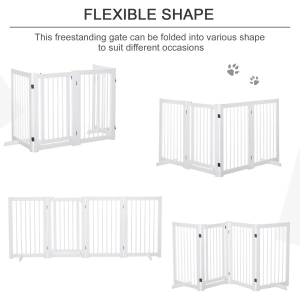 Wooden Freestanding Pet Gate 4 Panels 91cm Foldable Dog Fence w/ Support Feet - Image 7