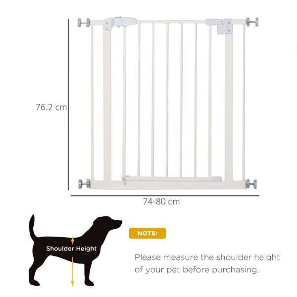 74-80cm Adjustable Metal Pet Gate Safety Barrier w/ Auto-Close Door White - Image 3