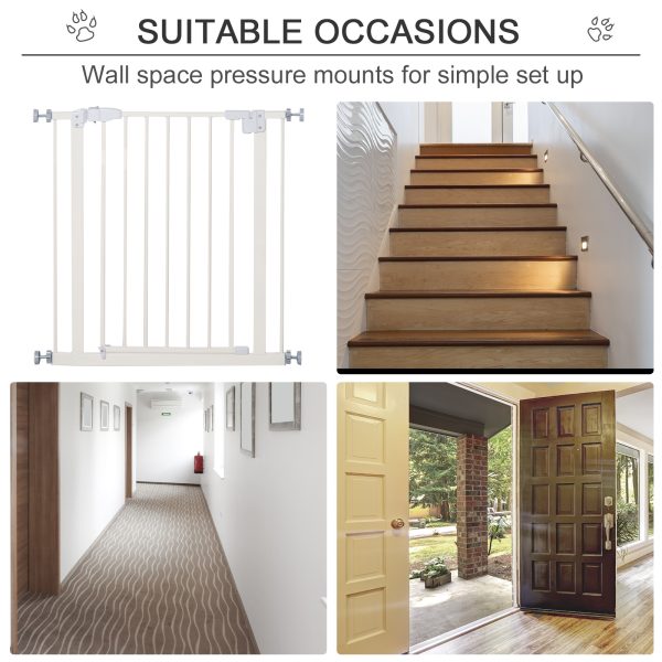 74-80cm Adjustable Metal Pet Gate Safety Barrier w/ Auto-Close Door White - Image 6