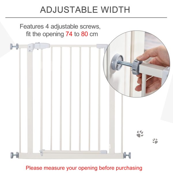 74-80cm Adjustable Metal Pet Gate Safety Barrier w/ Auto-Close Door White - Image 7