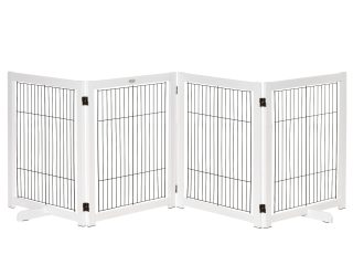 Freestanding Folding Pet Gate 4 Panels Dog Puppy Barrier with Support Feet