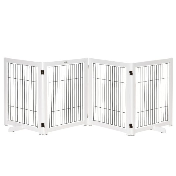 Freestanding Folding Pet Gate 4 Panels Dog Puppy Barrier with Support Feet