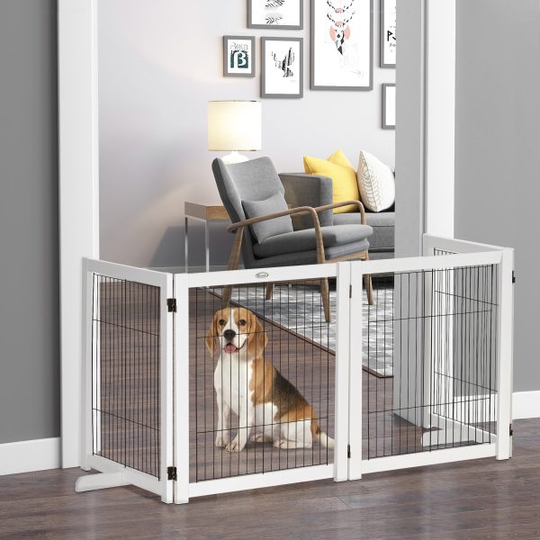 Freestanding Folding Pet Gate 4 Panels Dog Puppy Barrier with Support Feet - Image 2
