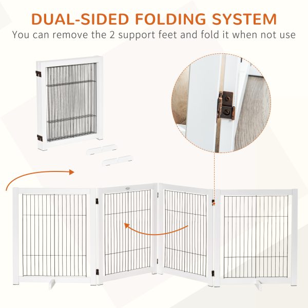 Freestanding Folding Pet Gate 4 Panels Dog Puppy Barrier with Support Feet - Image 5