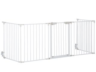 Pet Gate 5-Panel Dog Playpen for Indoor Stair Barrier W/ Walk Through Door White