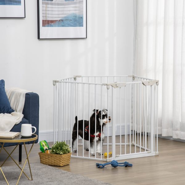Pet Gate 5-Panel Dog Playpen for Indoor Stair Barrier W/ Walk Through Door White - Image 2