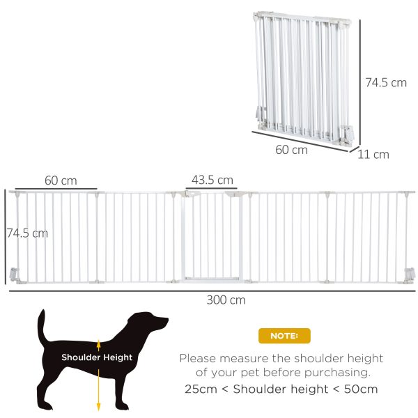 Pet Gate 5-Panel Dog Playpen for Indoor Stair Barrier W/ Walk Through Door White - Image 3