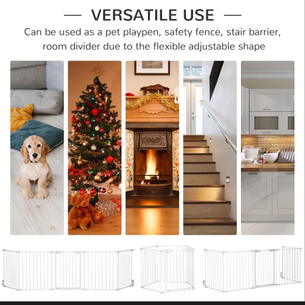 Pet Gate 5-Panel Dog Playpen for Indoor Stair Barrier W/ Walk Through Door White - Image 4