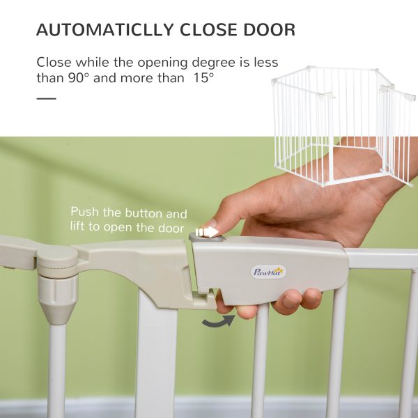 Pet Gate 5-Panel Dog Playpen for Indoor Stair Barrier W/ Walk Through Door White - Image 6