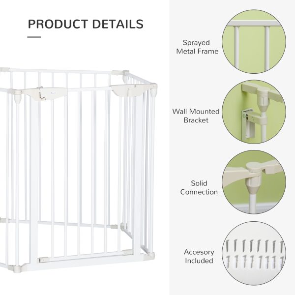 Pet Gate 5-Panel Dog Playpen for Indoor Stair Barrier W/ Walk Through Door White - Image 7