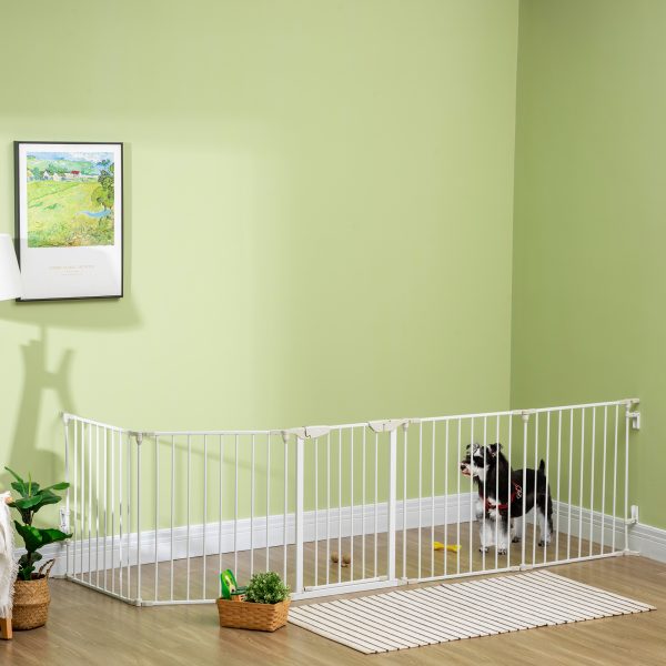 Pet Gate 5-Panel Dog Playpen for Indoor Stair Barrier W/ Walk Through Door White - Image 8