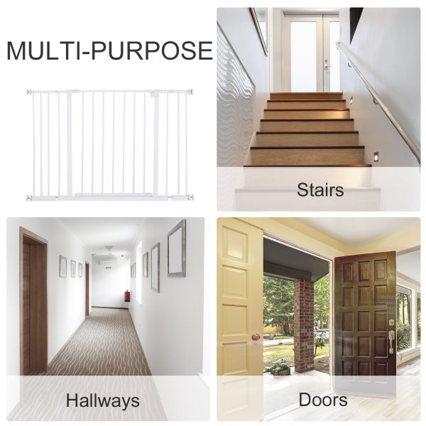 Pressure Fit Dog Gate Pet Barrier for stairs doorway, 76-107cm Width White - Image 4