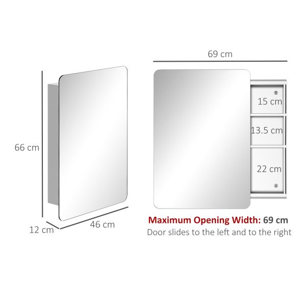 On-Wall Mounted Bathroom Storage Cabinet w/Sliding Mirror Door Steel Frame - Image 3