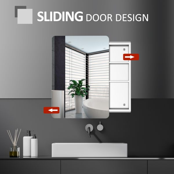 On-Wall Mounted Bathroom Storage Cabinet w/Sliding Mirror Door Steel Frame - Image 4