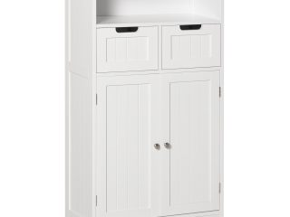 Bathroom Floor Cabinet  2 Drawers Adjustable Shelf White Removable