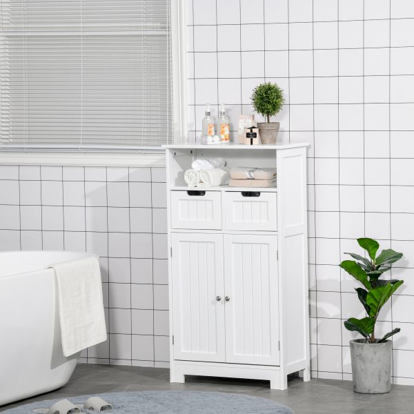 Bathroom Floor Cabinet  2 Drawers Adjustable Shelf White Removable - Image 2
