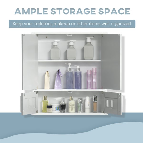 Bathroom Mirror Cabinet, Wall Mounted Storage Cupboard with Double Doors Grey - Image 4