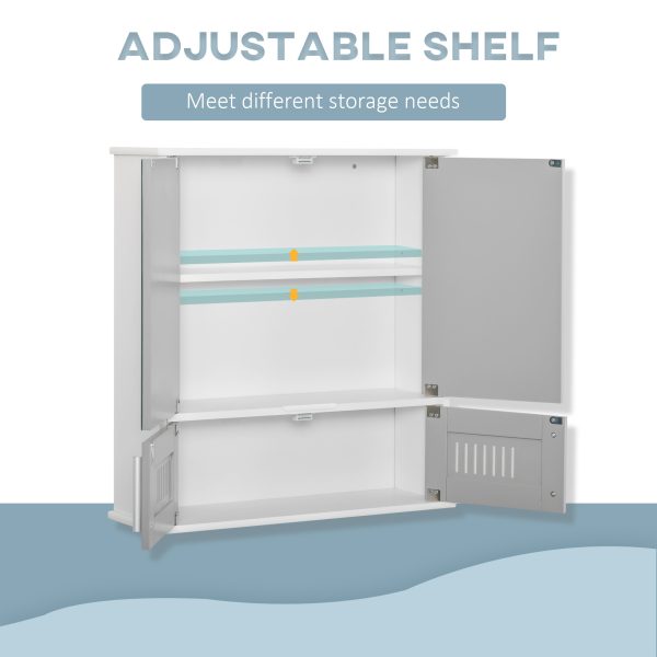 Bathroom Mirror Cabinet, Wall Mounted Storage Cupboard with Double Doors Grey - Image 5