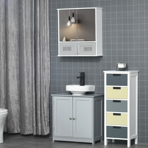Bathroom Mirror Cabinet, Wall Mounted Storage Cupboard with Double Doors Grey - Image 7