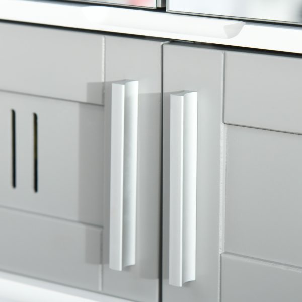 Bathroom Mirror Cabinet, Wall Mounted Storage Cupboard with Double Doors Grey - Image 8