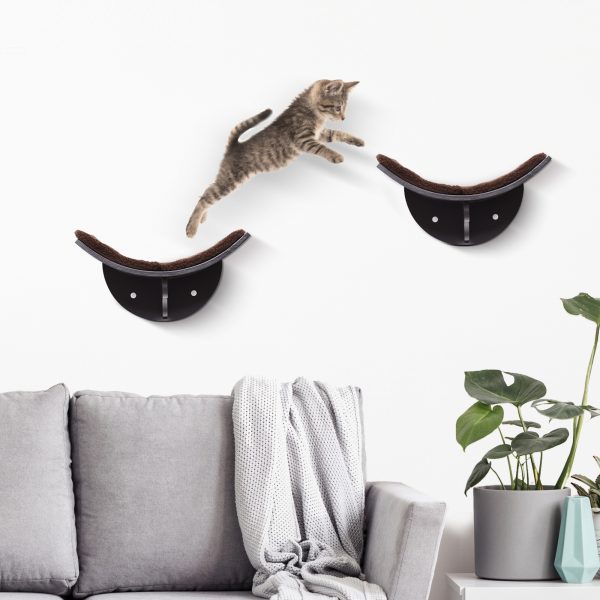 Wood Cat Shelf Shelter Kitten Bed Curved Climber Wall-Mounted Berber Fleece - Image 2