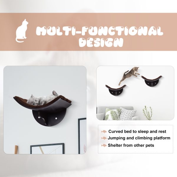 Wood Cat Shelf Shelter Kitten Bed Curved Climber Wall-Mounted Berber Fleece - Image 4