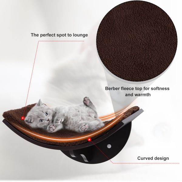 Wood Cat Shelf Shelter Kitten Bed Curved Climber Wall-Mounted Berber Fleece - Image 5