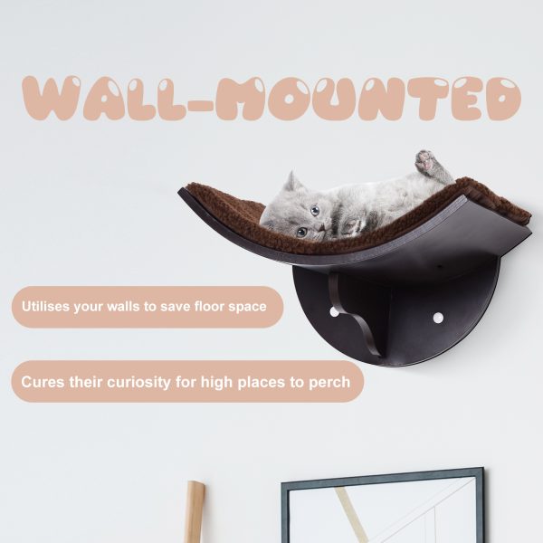 Wood Cat Shelf Shelter Kitten Bed Curved Climber Wall-Mounted Berber Fleece - Image 6