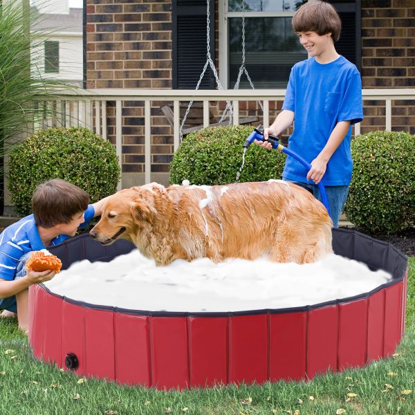 Portable Pet Paddling Pool Swimming Bath Cat Dog Puppy Foldable Red 160cm - Image 2
