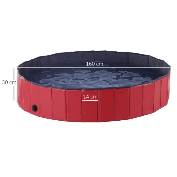 Portable Pet Paddling Pool Swimming Bath Cat Dog Puppy Foldable Red 160cm - Image 3