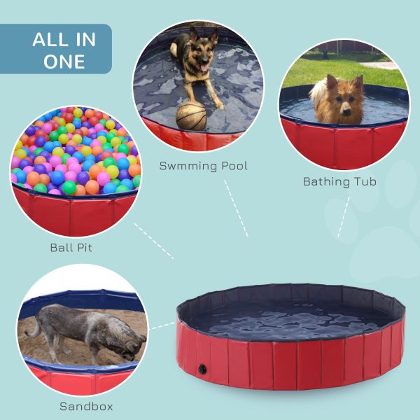Portable Pet Paddling Pool Swimming Bath Cat Dog Puppy Foldable Red 160cm - Image 4