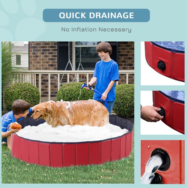 Portable Pet Paddling Pool Swimming Bath Cat Dog Puppy Foldable Red 160cm - Image 6