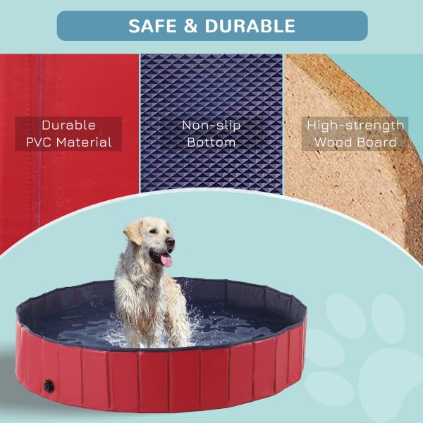 Portable Pet Paddling Pool Swimming Bath Cat Dog Puppy Foldable Red 160cm - Image 7