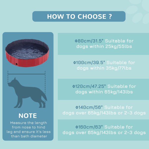 Portable Pet Paddling Pool Swimming Bath Cat Dog Puppy Foldable Red 160cm - Image 8