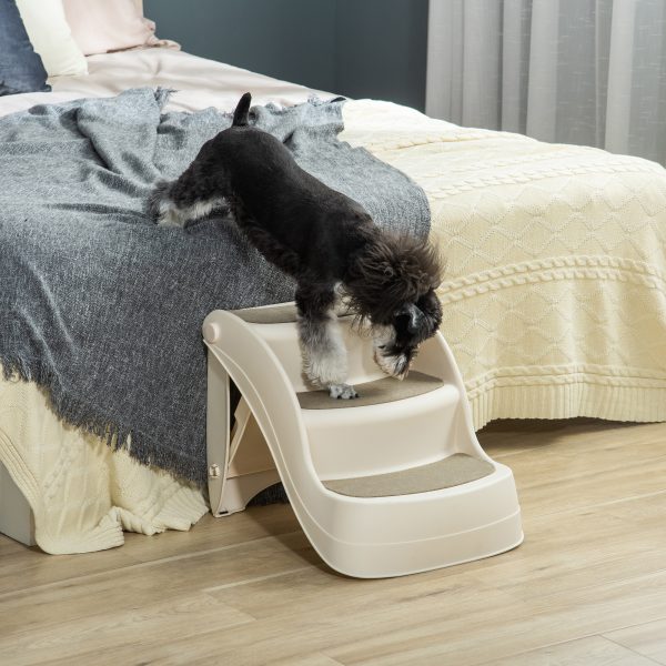 Portable Dog Steps Non-slip Pet Stairs 3-Step Design for High Beds Sofas, Cream - Image 2