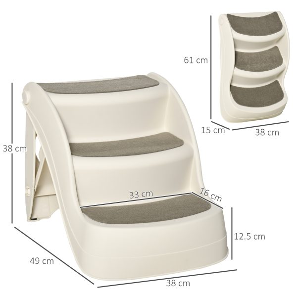 Portable Dog Steps Non-slip Pet Stairs 3-Step Design for High Beds Sofas, Cream - Image 3