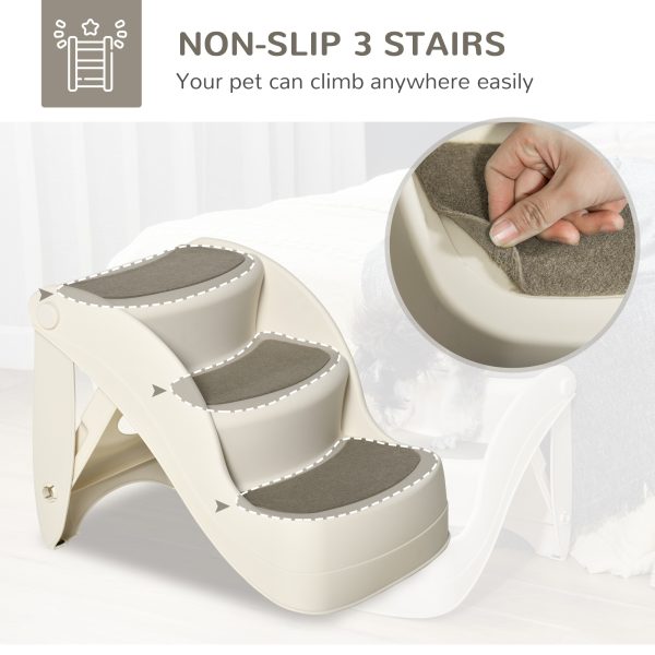 Portable Dog Steps Non-slip Pet Stairs 3-Step Design for High Beds Sofas, Cream - Image 4