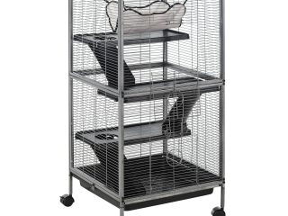 Rolling Small Animal Cage for Chinchillas Ferrets Kittens w/ Platform Ramp Tray